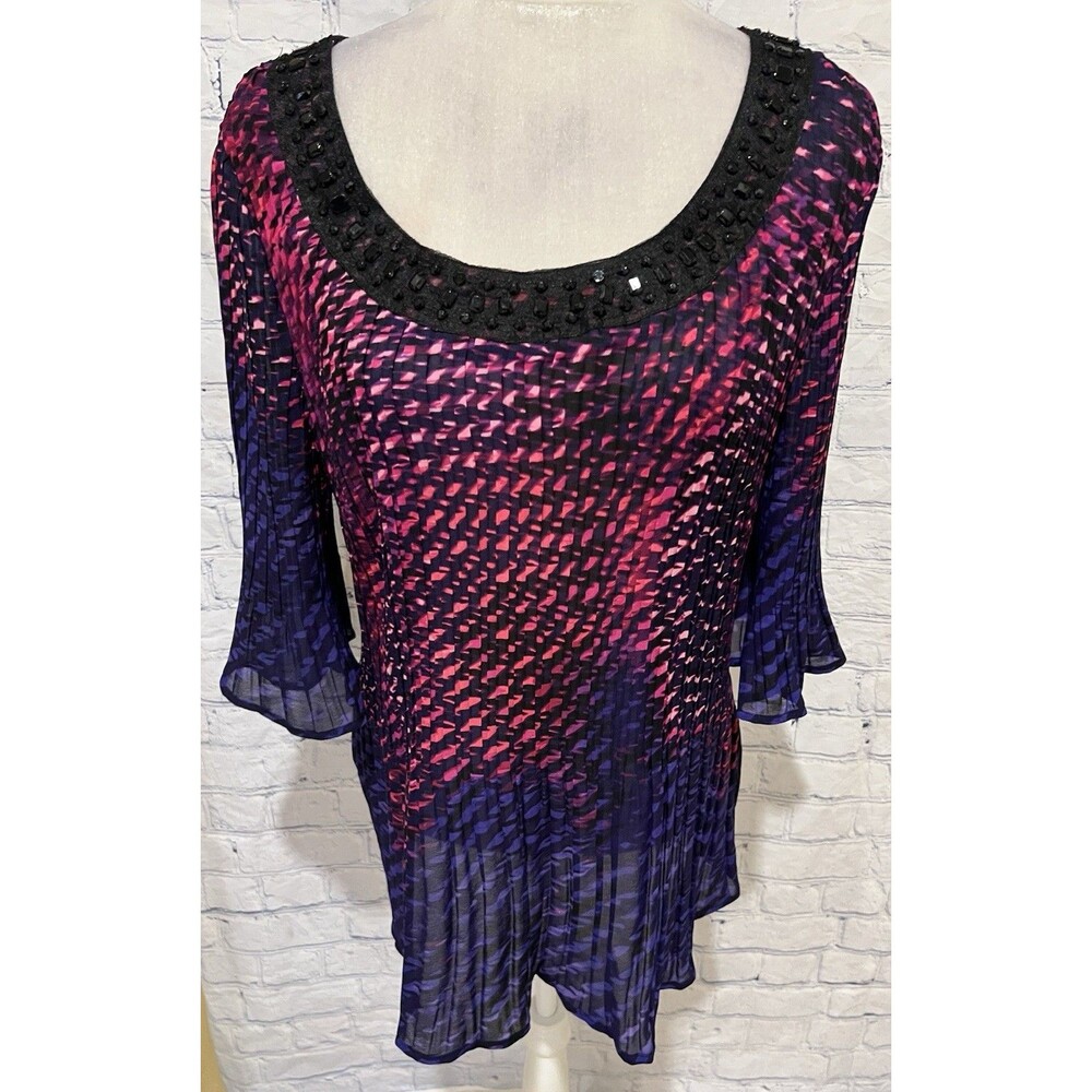 CATHERINES Purple Pleated Embellished 3/4 Sleeve Blouse size 0X 14/16W Petite